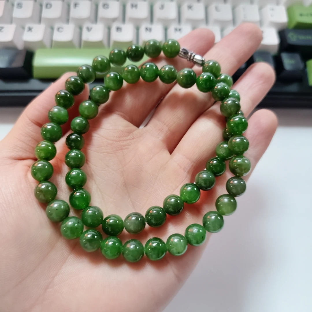 带瑕碧玉项链7-8mm妈妈链颈链