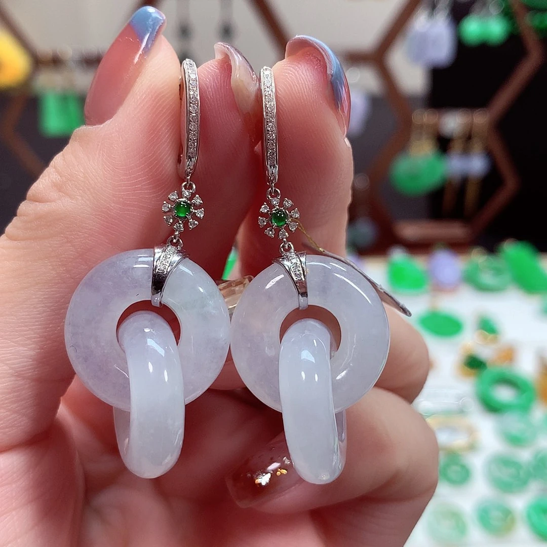 翡翠耳饰18K金镶嵌天然翡翠