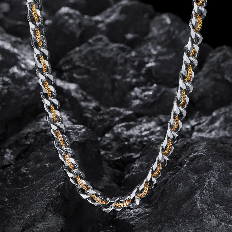 钛钢项链 藏金古巴链男士项链男款潮流高级感锁骨链配饰百搭小众