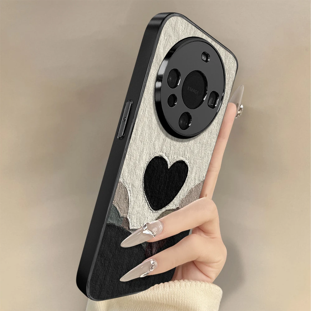 黑色爱心适用华为mate70pro+手机壳pura80ultra女新款mt60简约潮