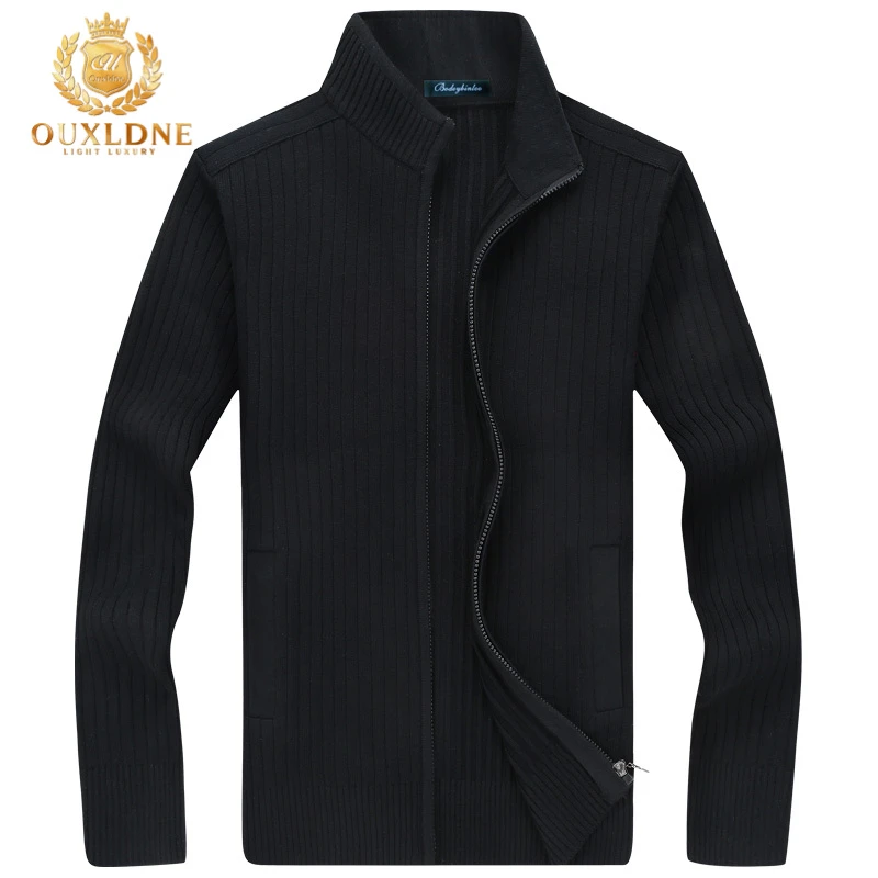 OUXLDNE 立领针织开衫男时尚保暖加厚毛衣中年半高领拉链修身外套