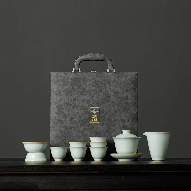 煌山宋蕴汝窑盖碗茶具套装礼盒装家用高档大师泡茶专用送长辈父亲