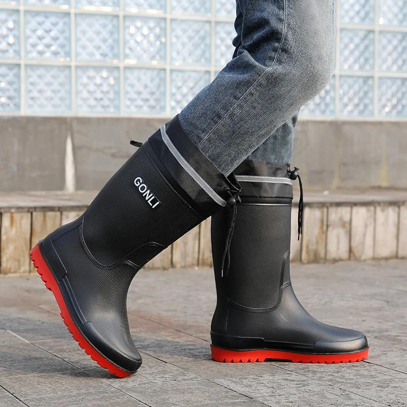 德系雨靴男款时尚中筒新款雨靴厨房工作防滑胶鞋洗车钓鱼劳保水鞋