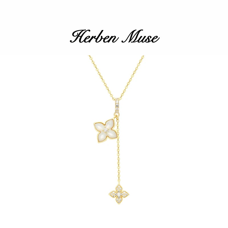 HERBEN MUSE 合金项链 新款经典四叶草老花时尚锁骨链气质项链