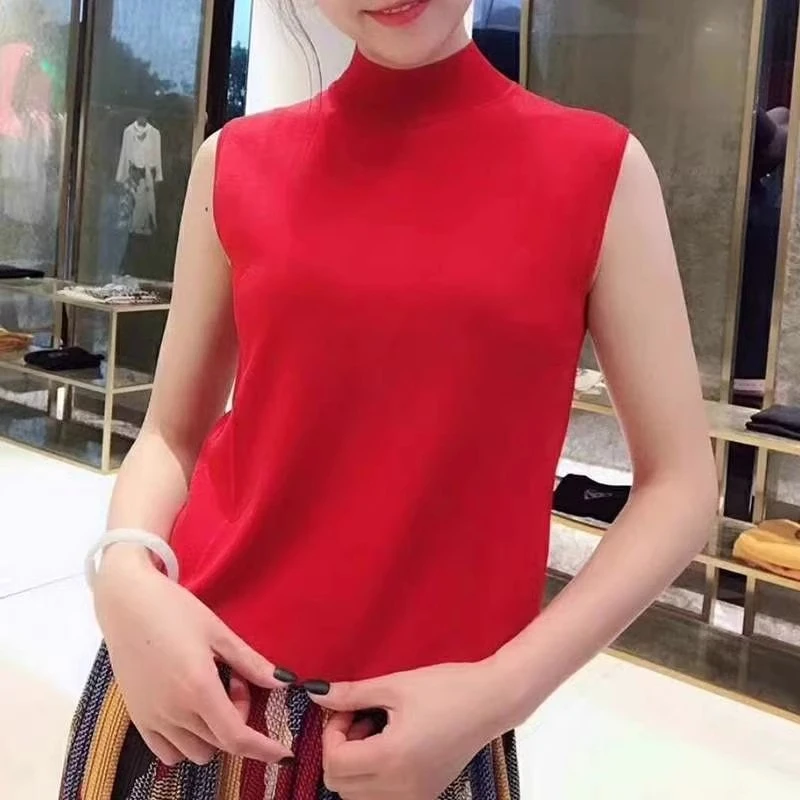 【商场同款】春夏季半高领打底针织衫无袖背心外穿内搭上衣700931