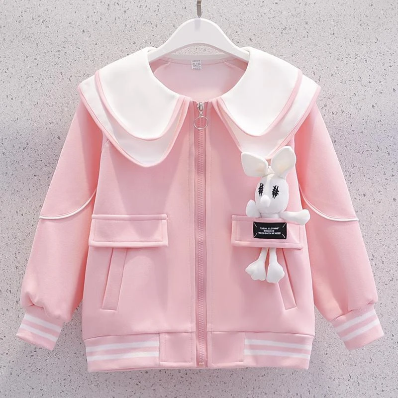 女童外套春秋款儿童棒球服炸街卫衣秋装洋气娃娃领宝宝运动上衣潮