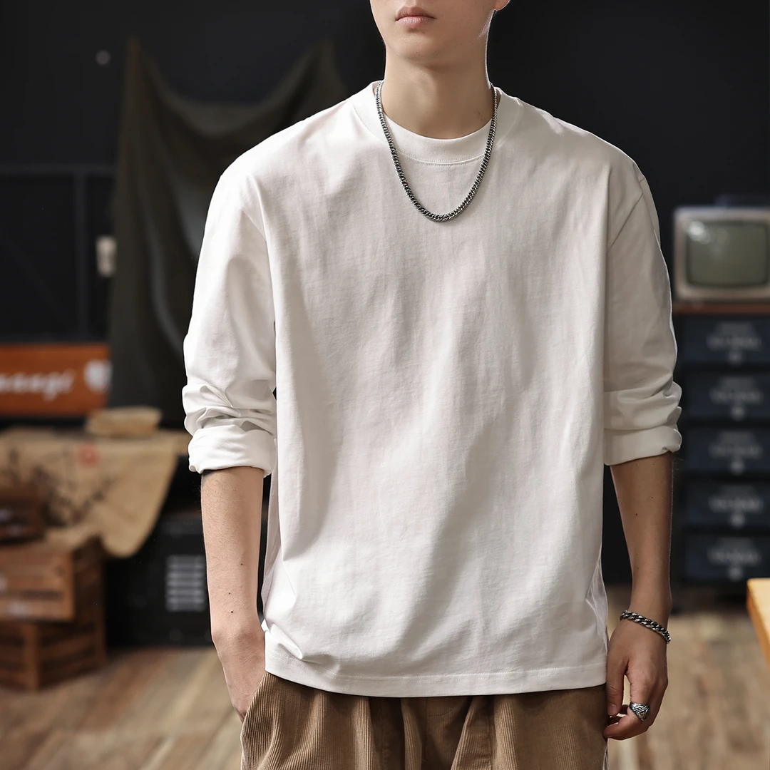 U&PURA2025秋季新款长袖T恤男士宽松圆领打底衫春秋款潮流时尚