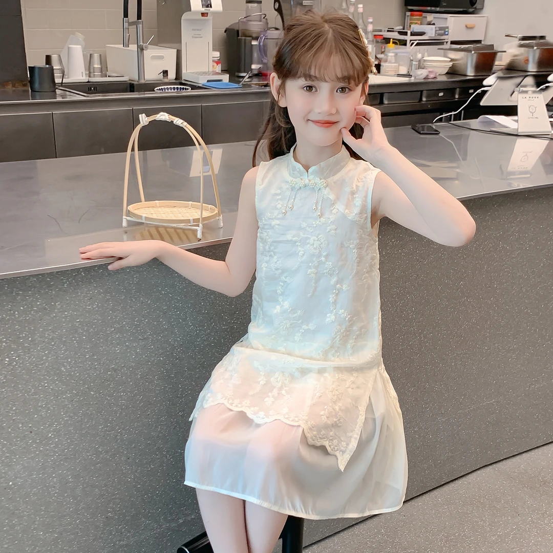 童装女童无袖连衣裙儿童夏装2025新款中国风女大童汉服旗袍裙子洋