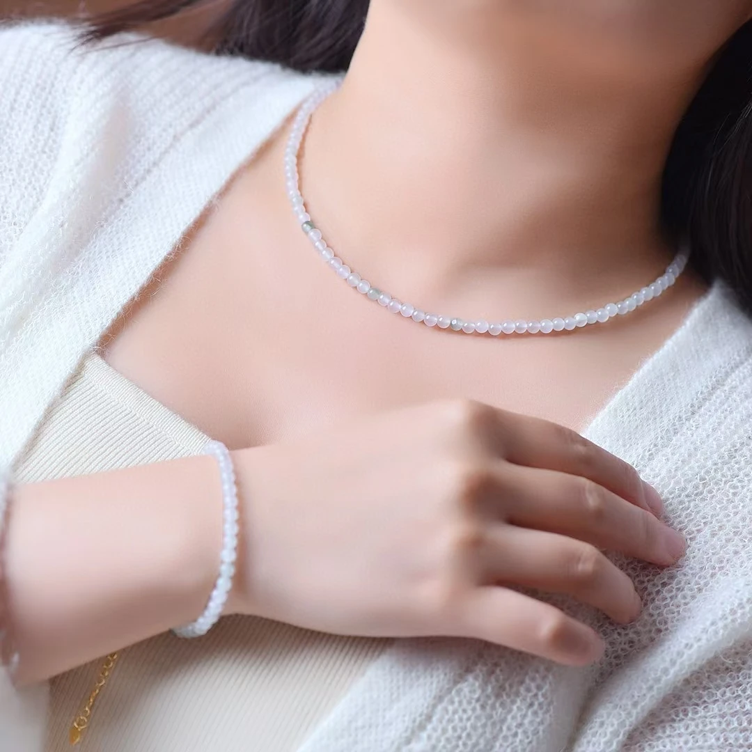 天然天山翠玉6㎜圆珠手链项链套链时尚精美手串颈饰