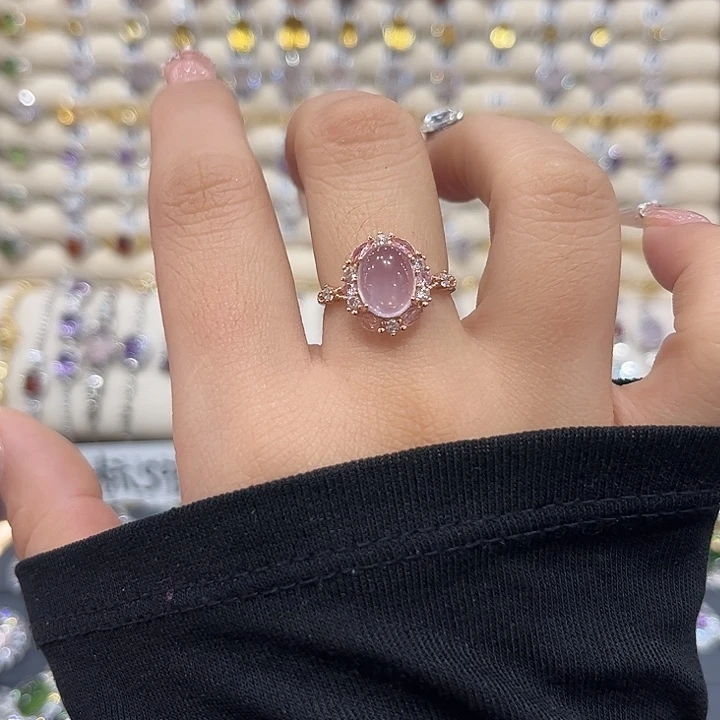 芙蓉石戒指银S925镶嵌