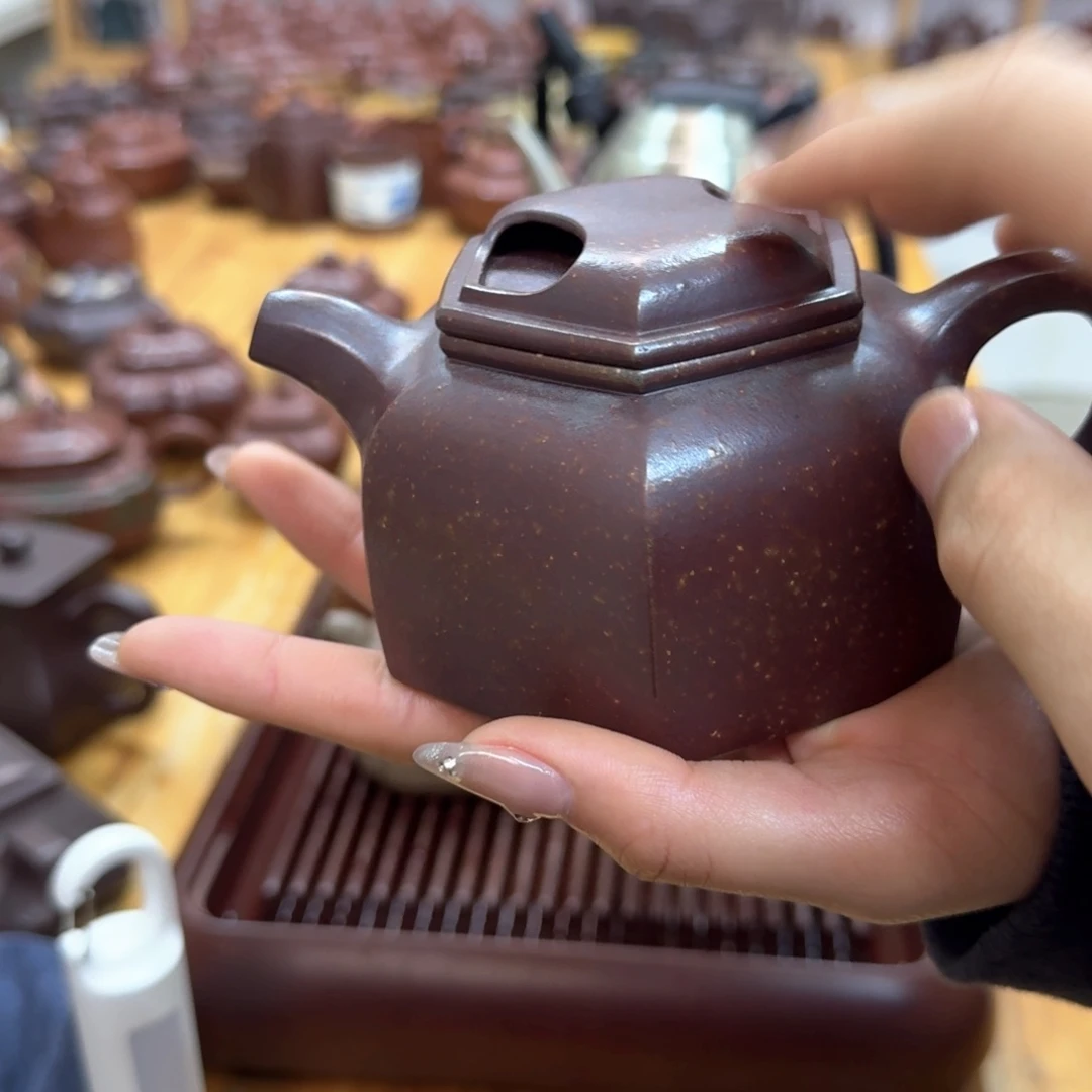 紫砂茶壶紫砂壶六方牛盖300cc