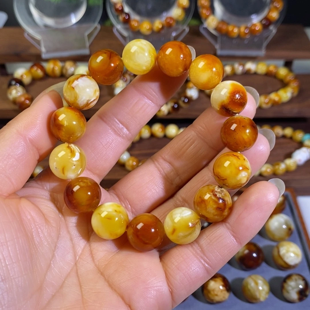 蜜蜡未镶嵌裸石天然沁色蜜蜡手串14➕mm