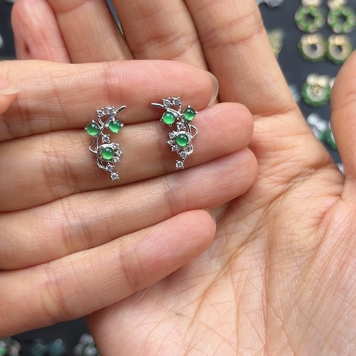 零***零翡翠银S925镶嵌耳饰