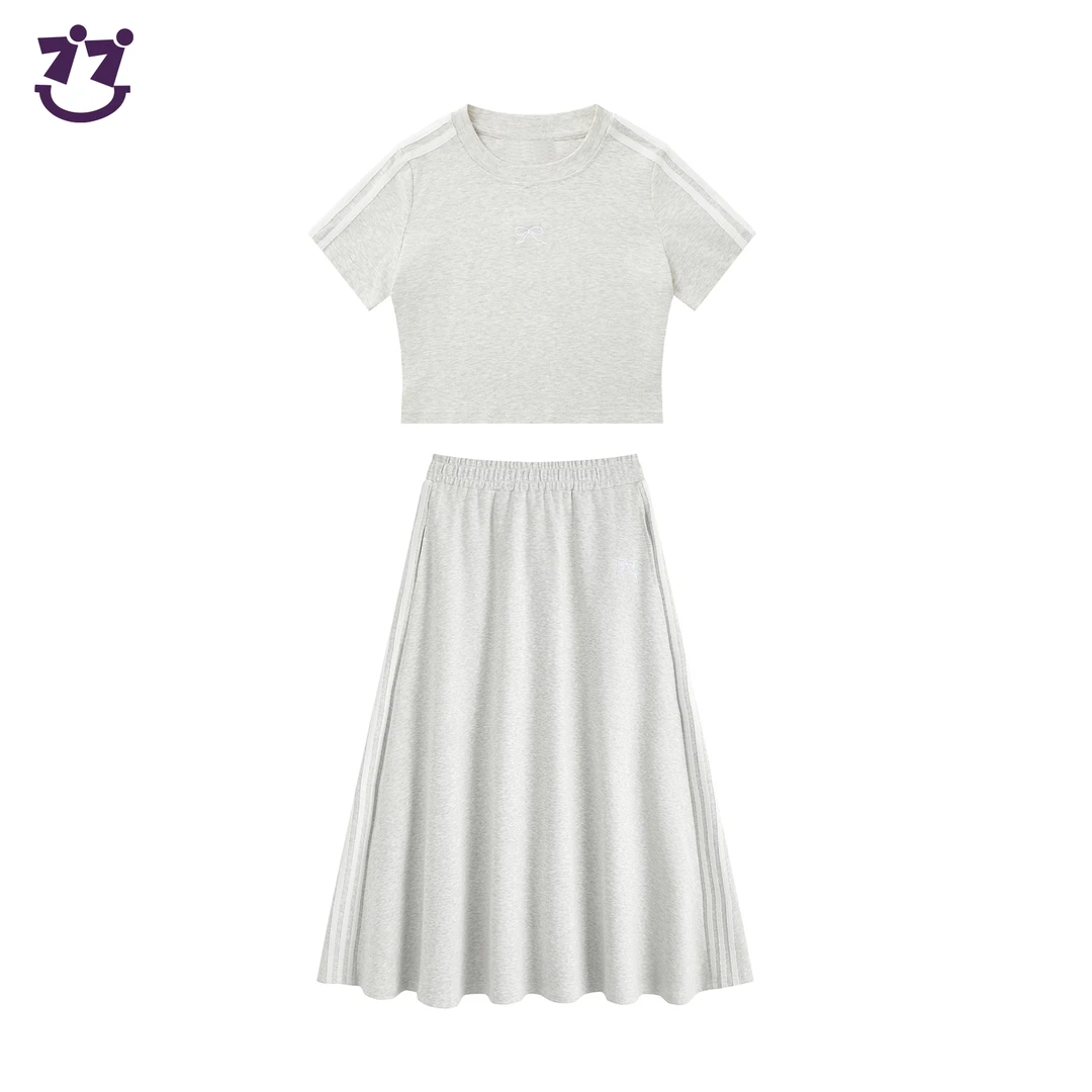 7ii7【运动少女】正肩蝴蝶结短袖a字半身裙套装T2610+T2610-1
