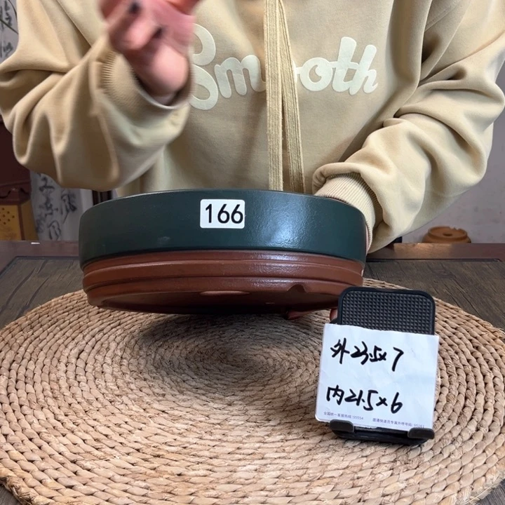 紫砂花盆墨蓝粉浆浅圆166