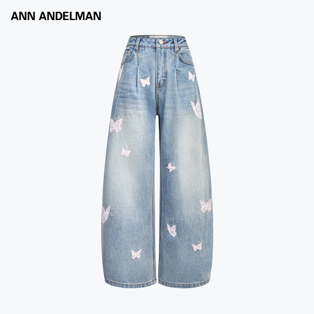 【商场同款】ANN ANDELMAN 25秋季新款设计师绣花蝴蝶弯牛仔裤女