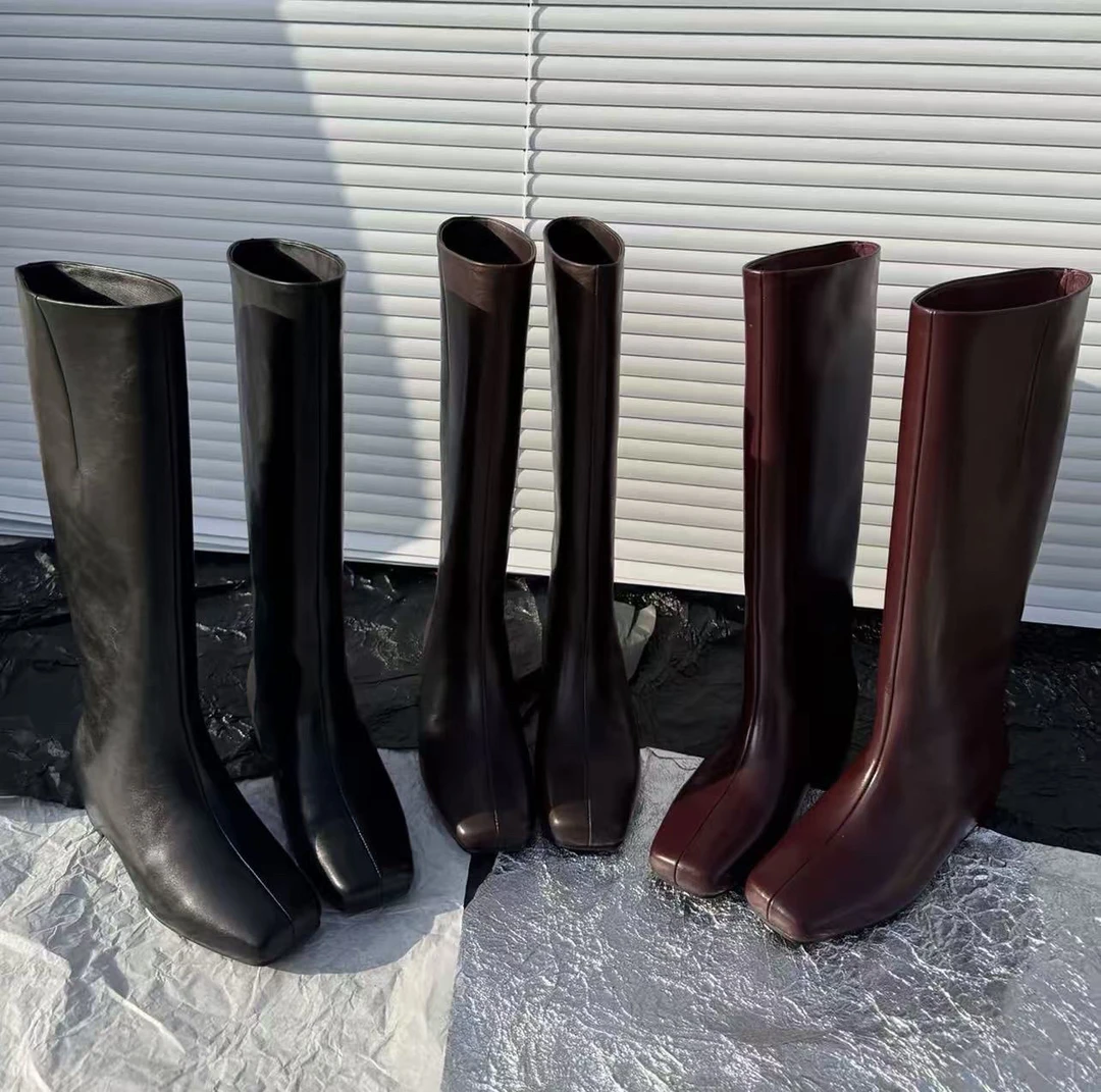 牛皮/4cm大筒围真皮粗腿长筒靴女靴秋冬季新款2025爆款百搭高筒靴