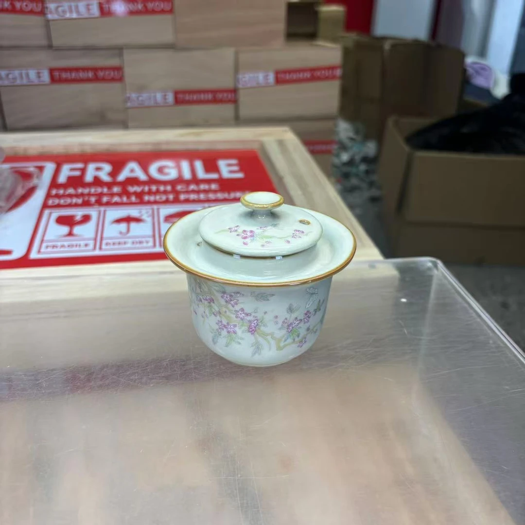 秋香茶具 黄汝紫藤花盖碗家用泡茶盖碗-6425-0824