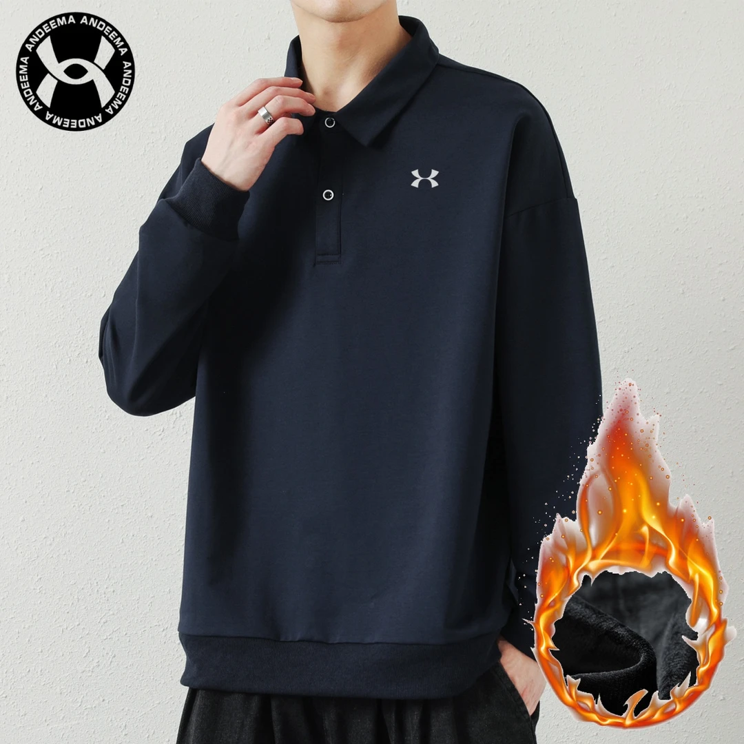 2025年春秋新款商务休闲秋季免烫长袖常规Polo衫翻领保暖男士痞帅