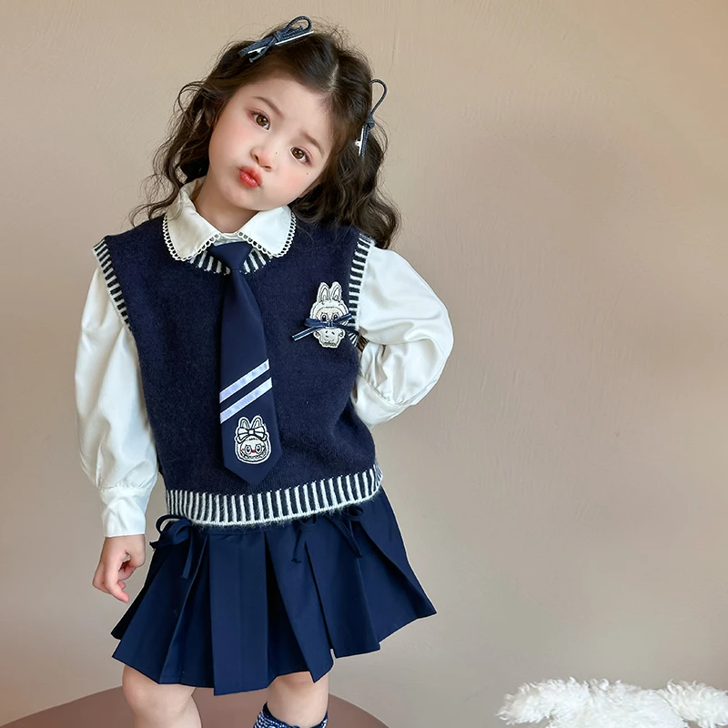 女童jk套装学院风拉布布毛衣开衫2025新款春秋儿童女童早秋衣服