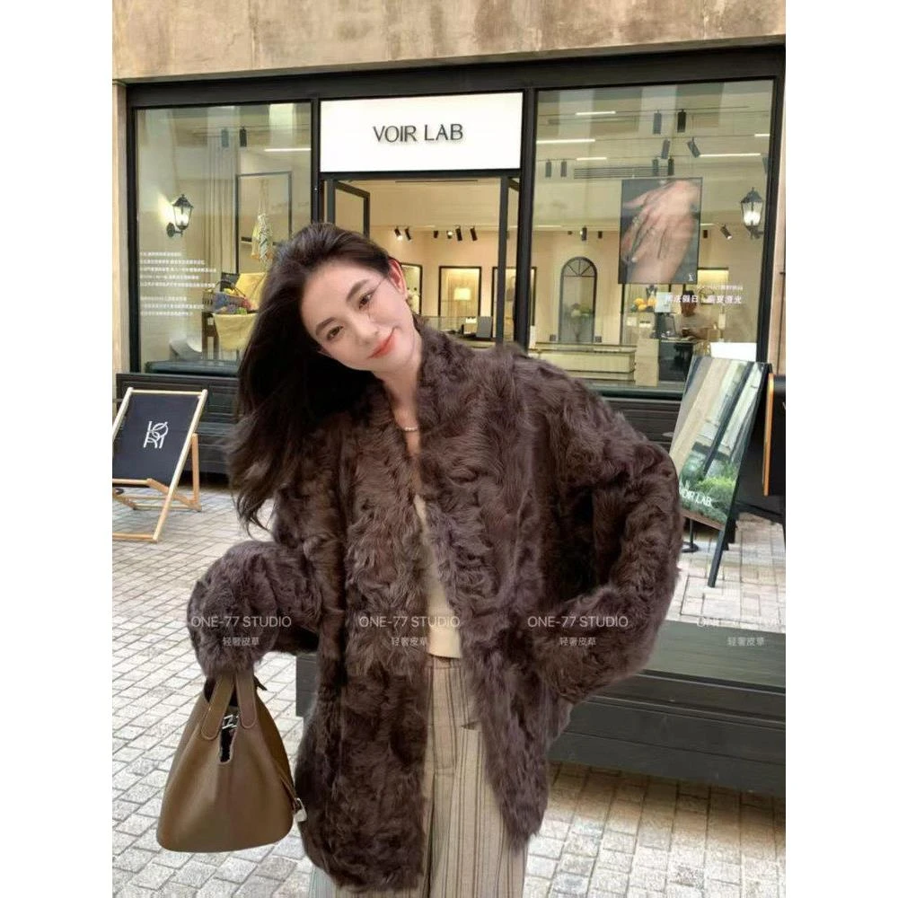 皮毛一体2025新款环保小湖羊皮草外套女毛毛大衣宽松版型显瘦