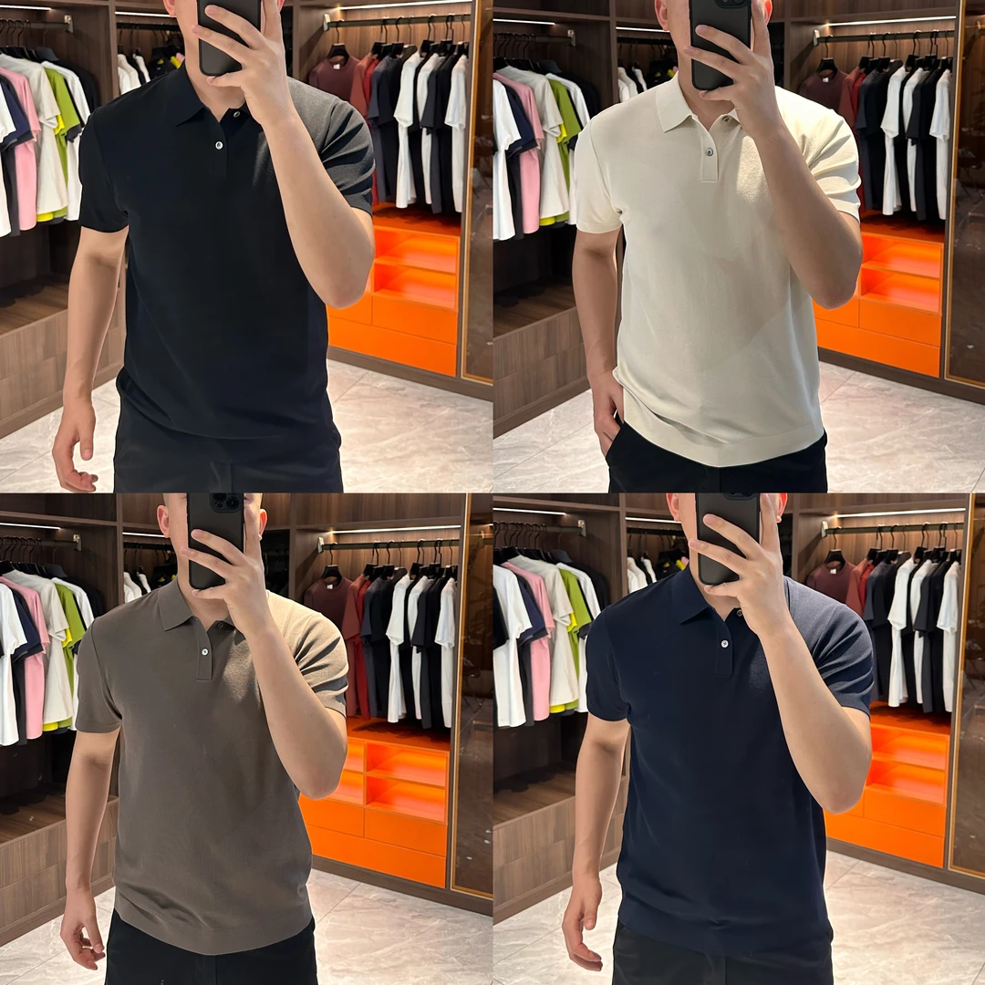 2066新款 男士轻奢纯色轻商务含桑蚕丝短袖Polo衫