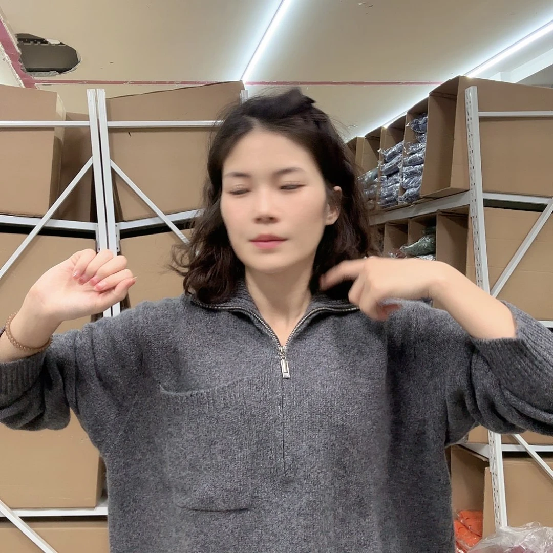 半拉链山羊绒灰色