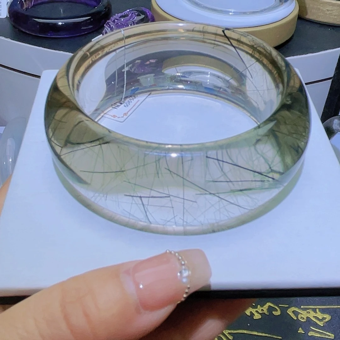 水晶手镯未镶嵌天然茶体绿发晶高货55➕