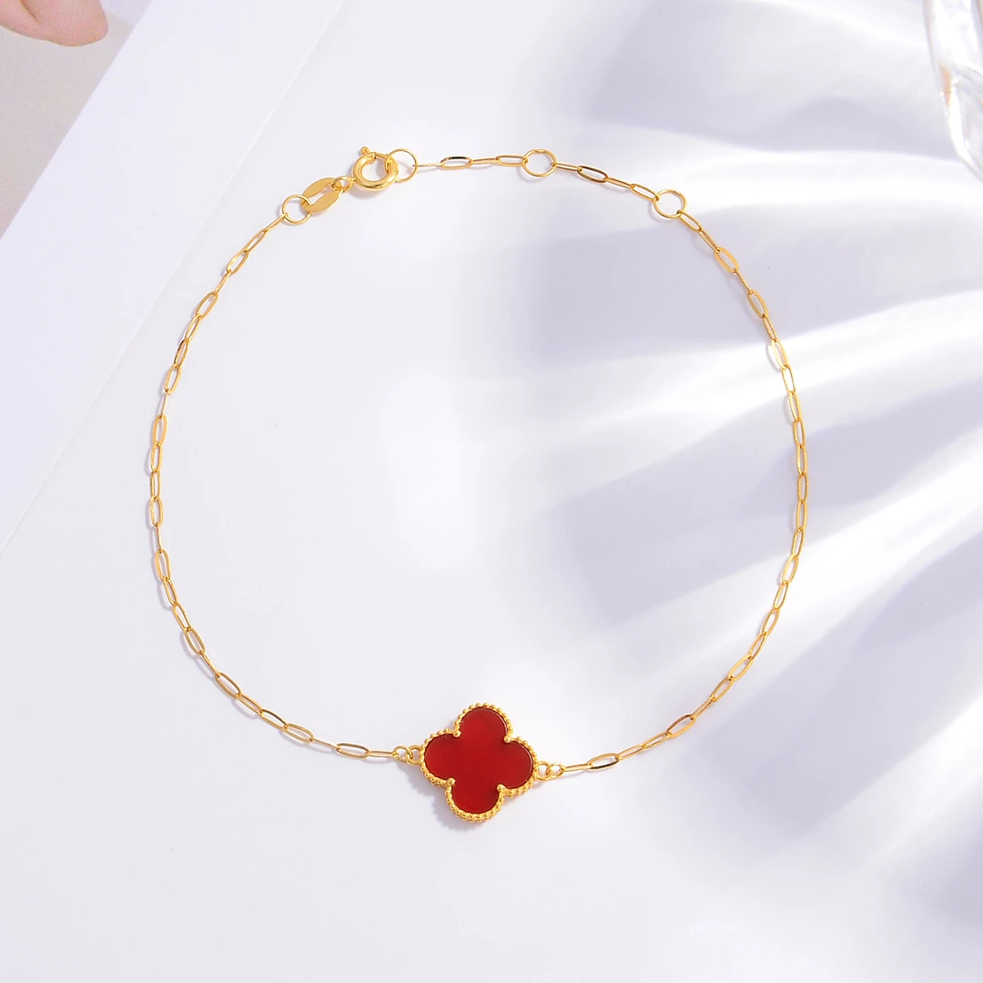 【小洁专属】18K金红玛瑙10mm单花卡链手链轻奢百搭气质简约精美闺