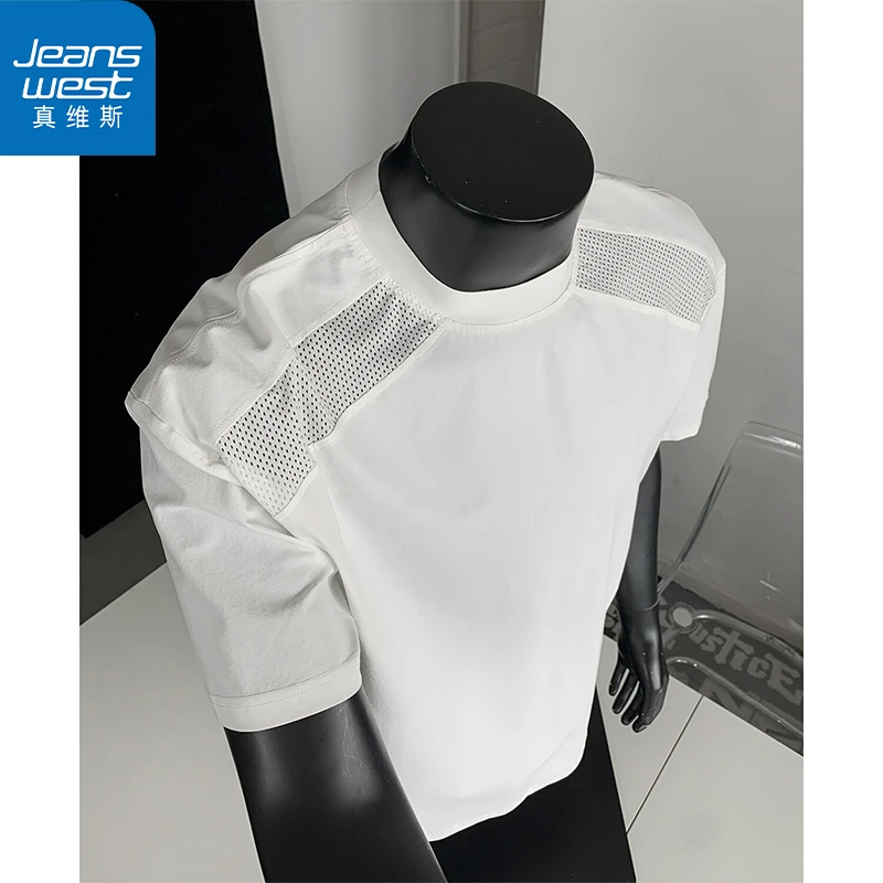 真维斯夏季网眼拼接凉感透气短袖T恤美式cleanfit高街痞帅半袖男