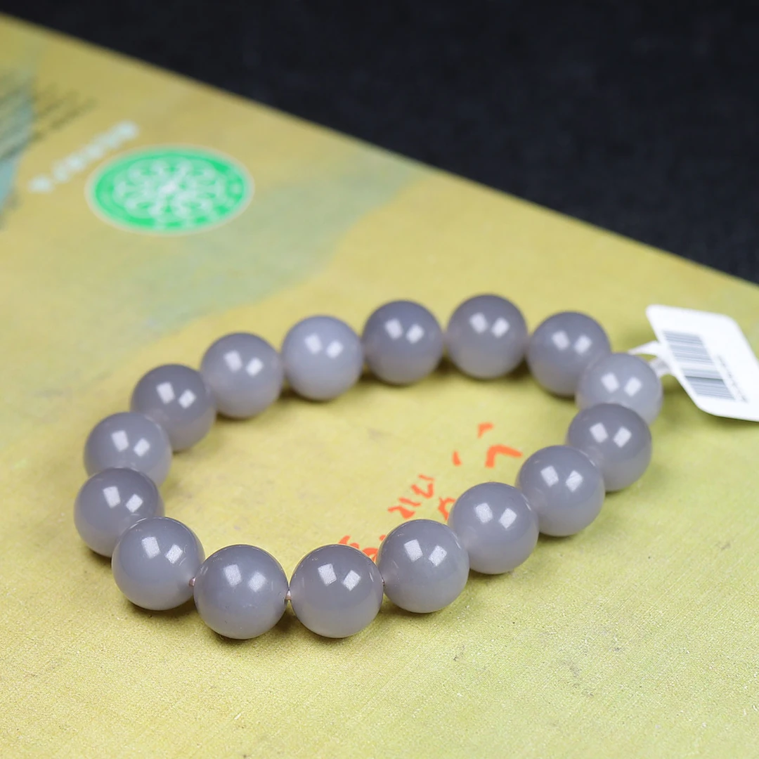 120464和田玉烟紫圆珠手串