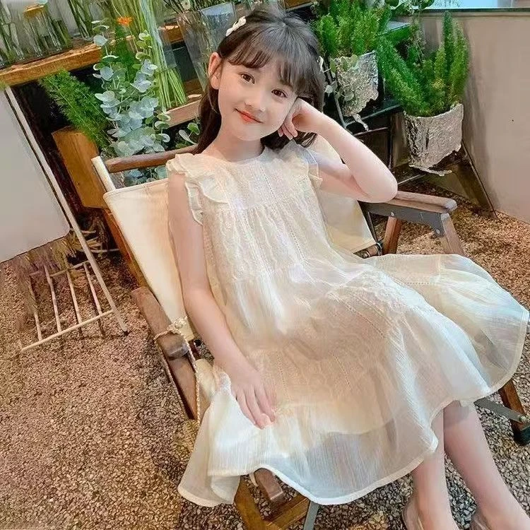 女童仙女纯色连衣裙夏季2025薄款新款儿童公主夏装女孩洋气裙子