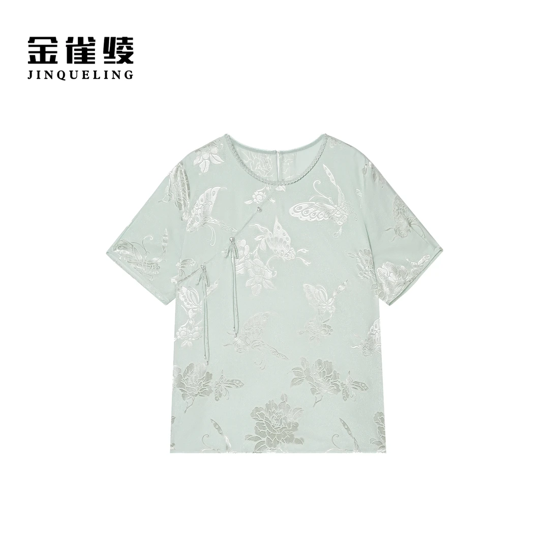 金雀绫【一曲青瓷】新中式设计师款重工艺亲肤加宽加大小衫SZA2S389
