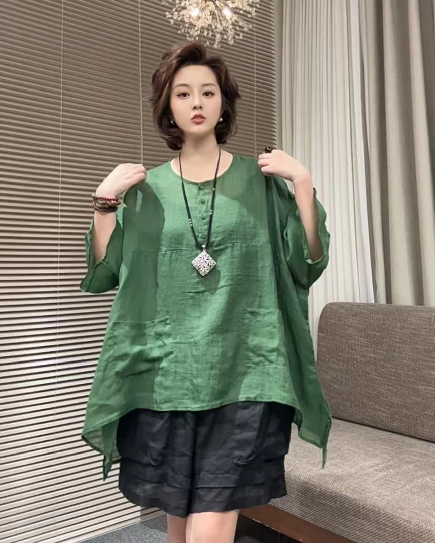 2025夏季休闲苎麻韩版宽松显瘦上衣小衫