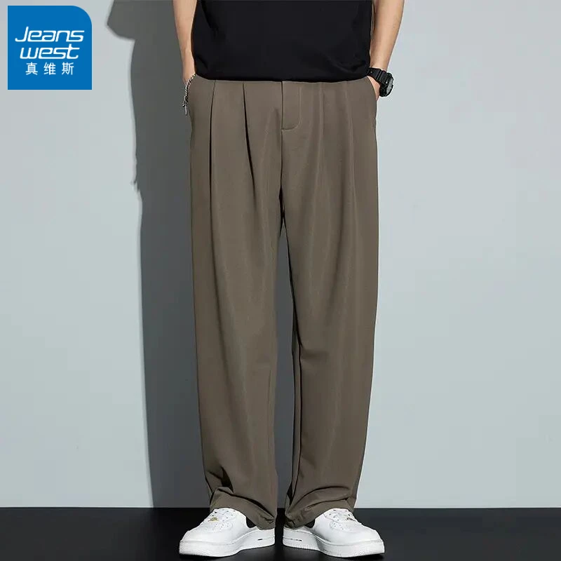 真维斯2025夏季薄款垂坠感松紧腰西裤男宽松男士黑款垂感直筒西裤