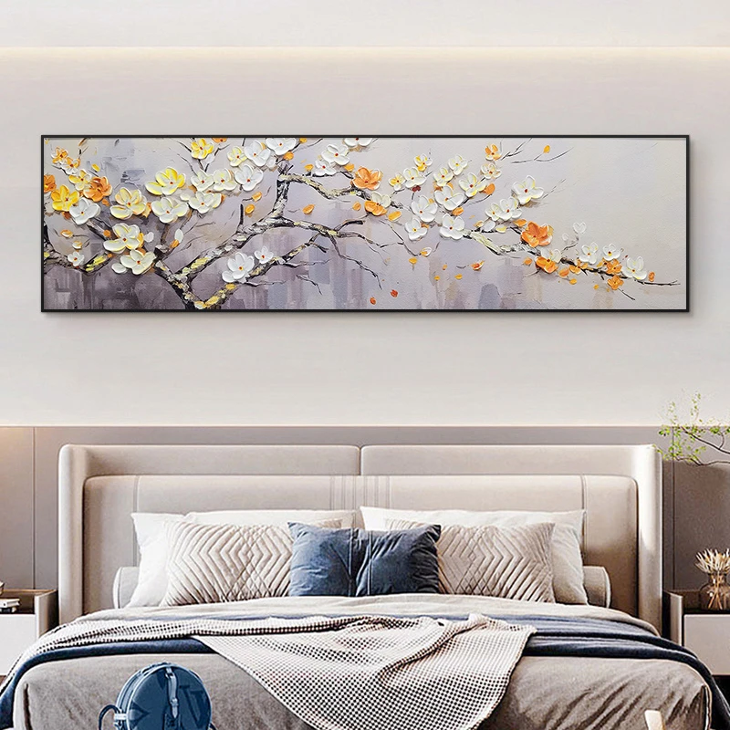 油画花开富贵砂岩添笔油画走廊过道客厅现代简约油画梅花50180
