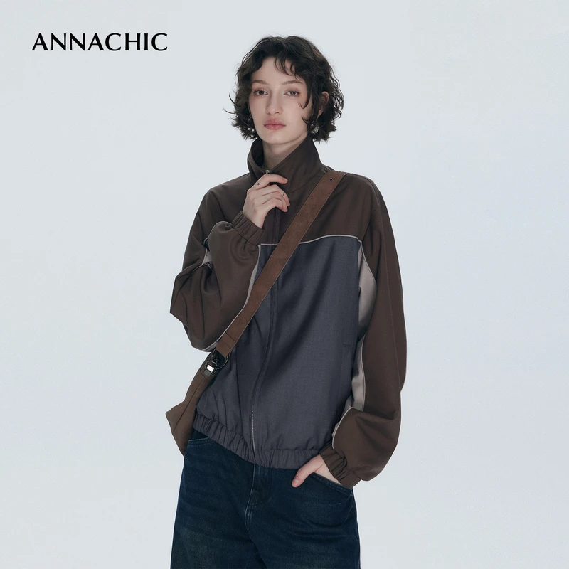 ANNACHIC时髦北欧风_博主的造型_撞色拼接夹克外套女/休闲运动服