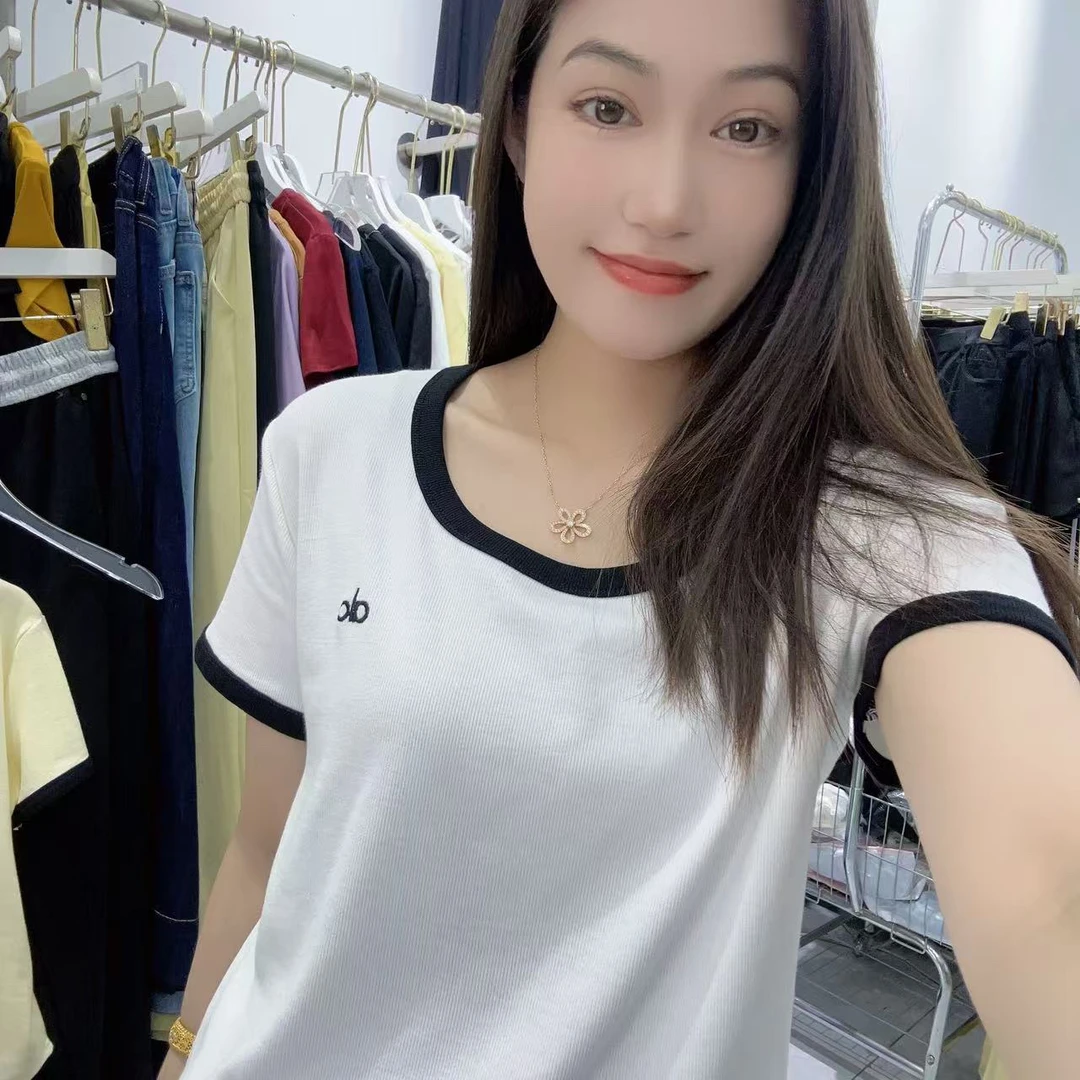 88082 新款字母时尚百搭宽松显瘦方领短袖T恤女上衣气质打底衫