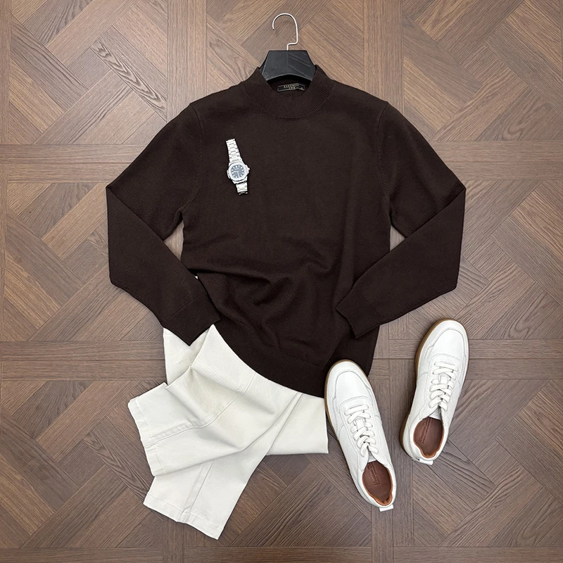 LANSIM·秋冬男士商务半高领毛衣通勤休闲打底衫内搭羊毛针织衫