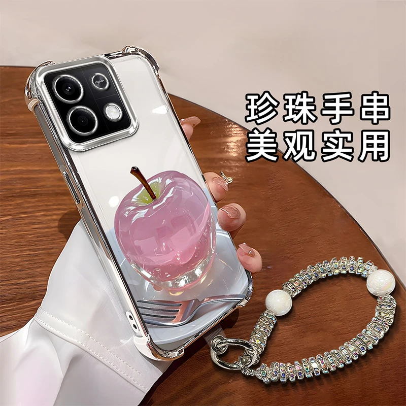 适用于【红米】Note13时尚创意水晶苹果全包电镀四角防摔手机壳女
