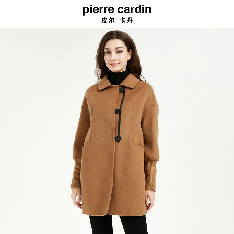 皮尔卡丹女装洋气高级感拼接袖双色毛呢大衣