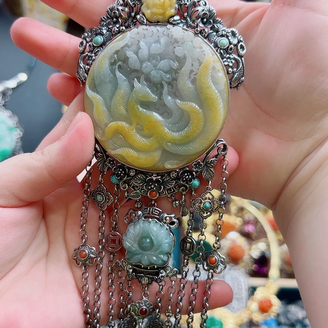 颈饰翡翠银S925镶嵌国风