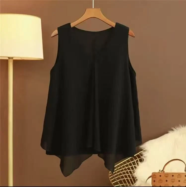 双重乔其纱新款女衫宽松气质背心裙V领吊带外搭大码休闲风背心