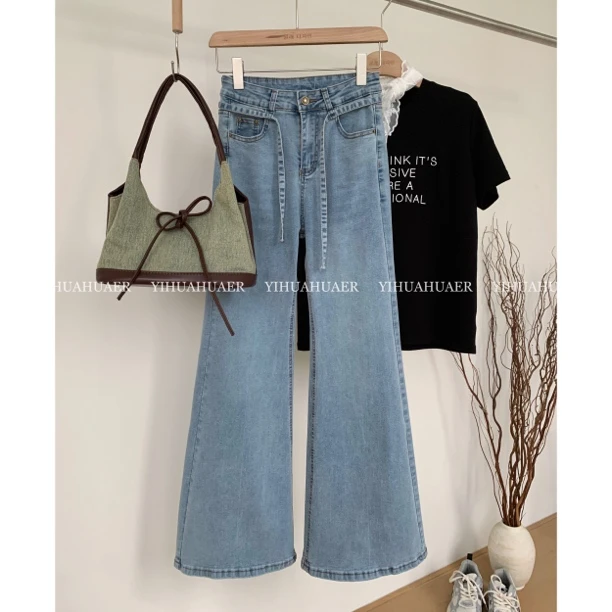 B-2335东大门韩系百搭设计感绑带显瘦牛仔裤