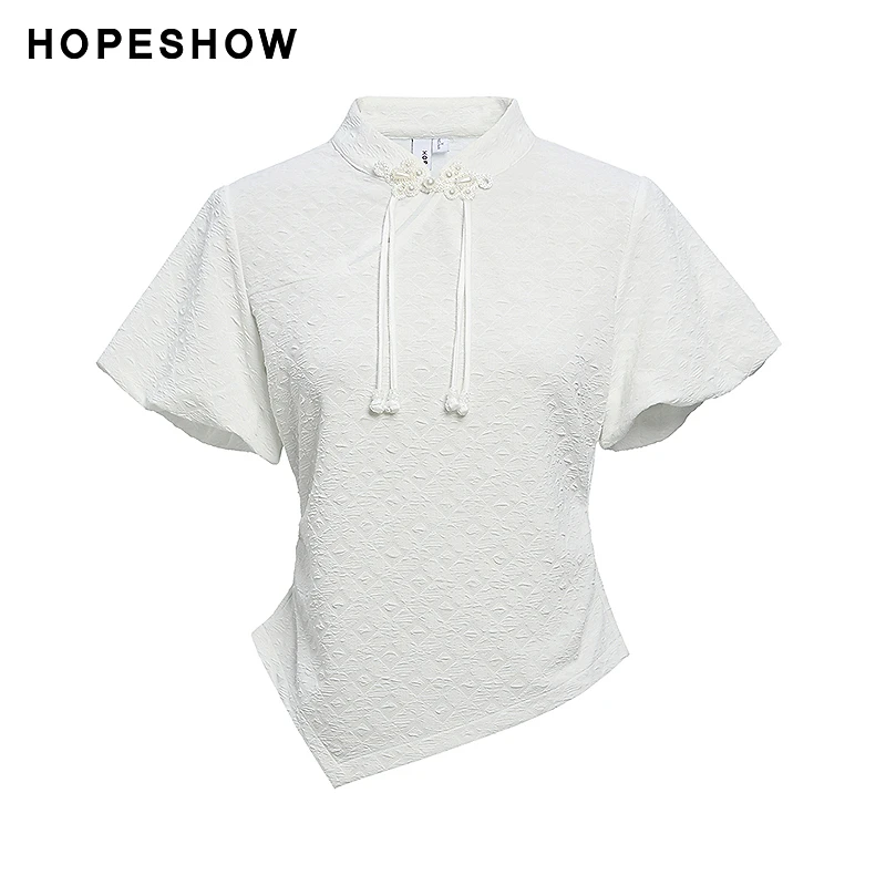 【HOPESHOW反季清仓】红袖国风盘扣立领收腰灯笼袖上衣89424130205