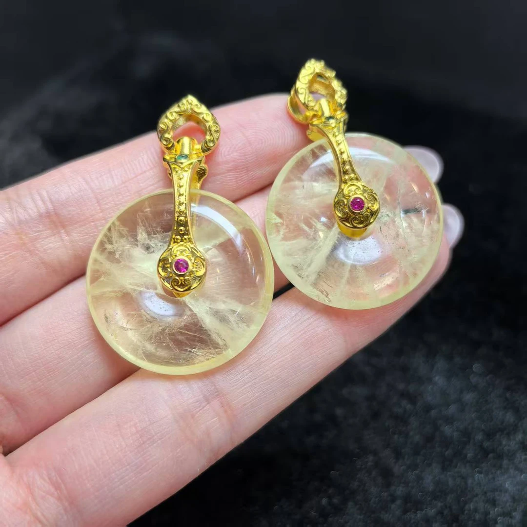 CT3928极光47黄龙晶 水晶平安扣吊坠-配麻花链-多样性只发一件