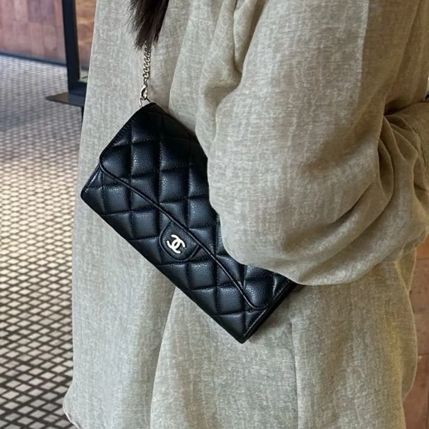 99新 Chanel/香奈儿 全原香奈儿长款cf钱包两折黑金香奈儿包包