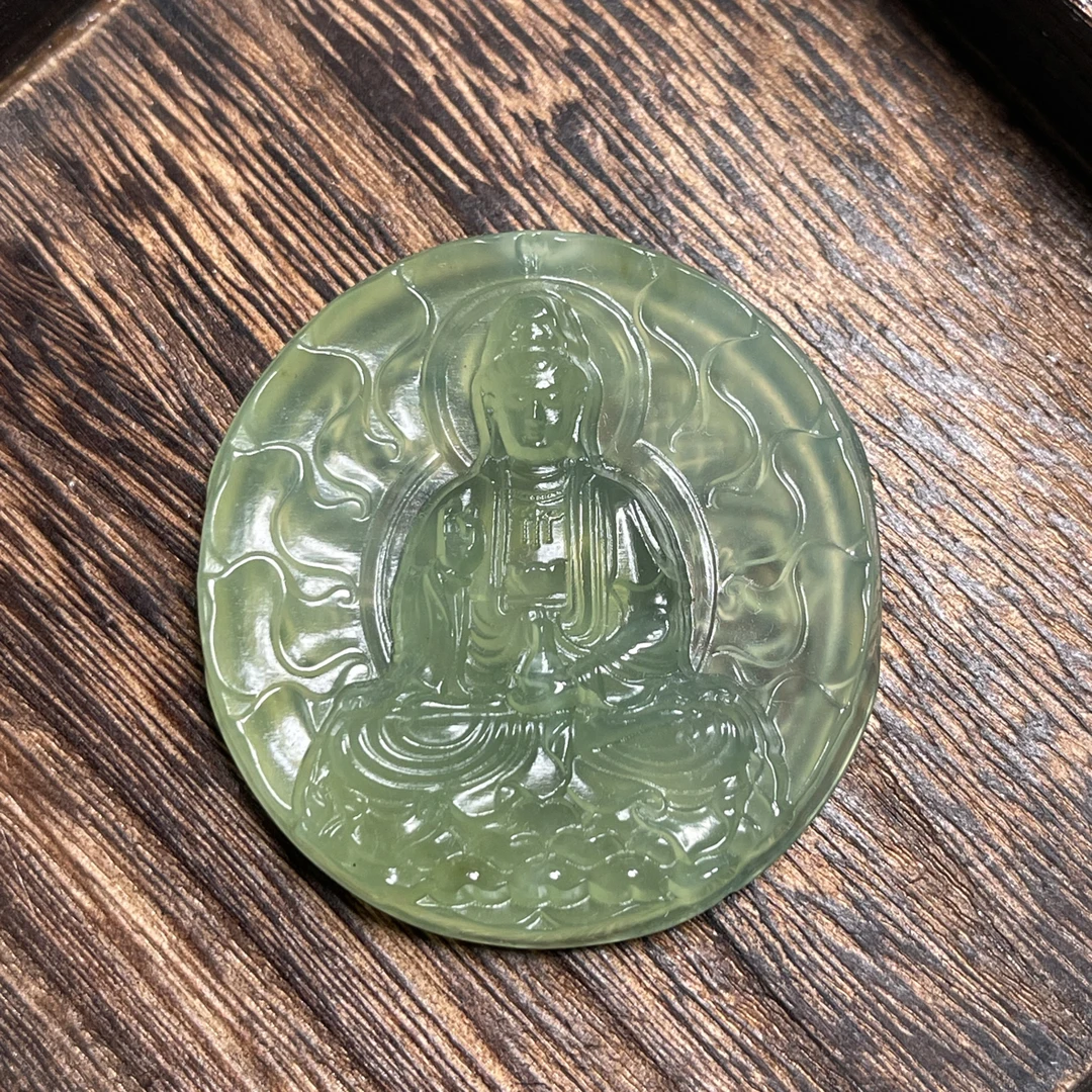 岫玉180料坐莲观音吊坠挂件