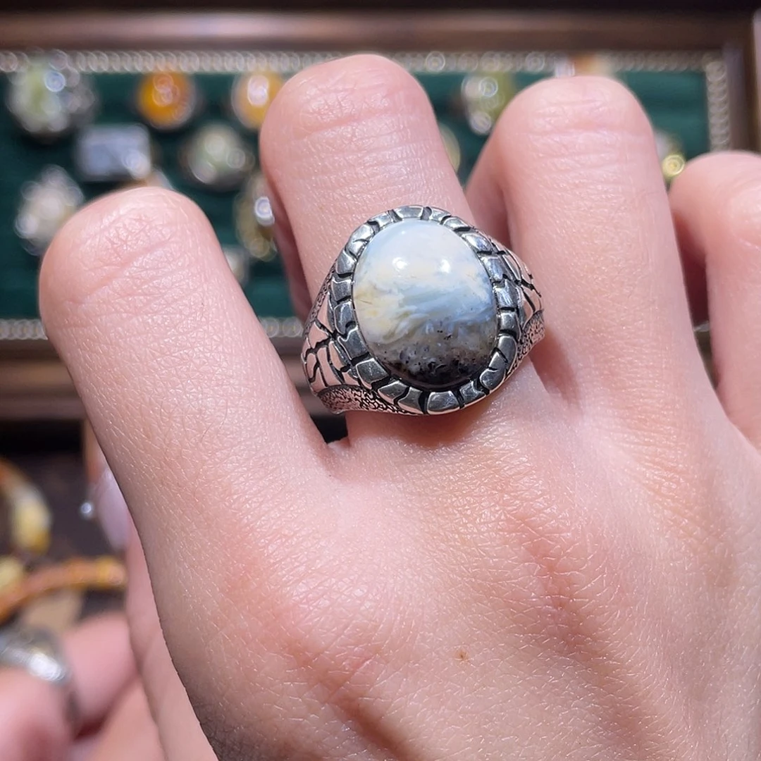 琥珀银S925镶嵌戒指