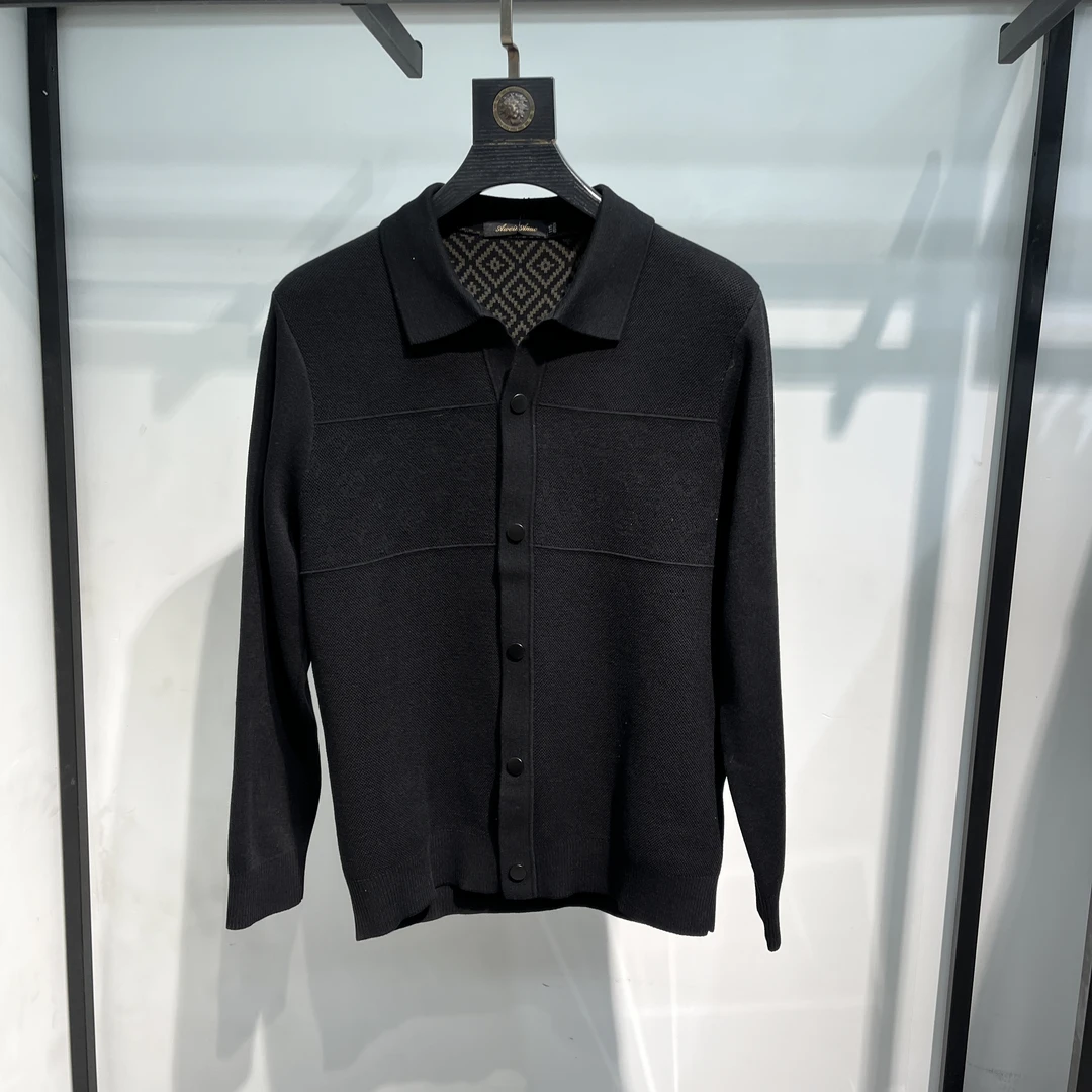 春季针织衫毛衣黑色时尚衬衫男款开衫-3902